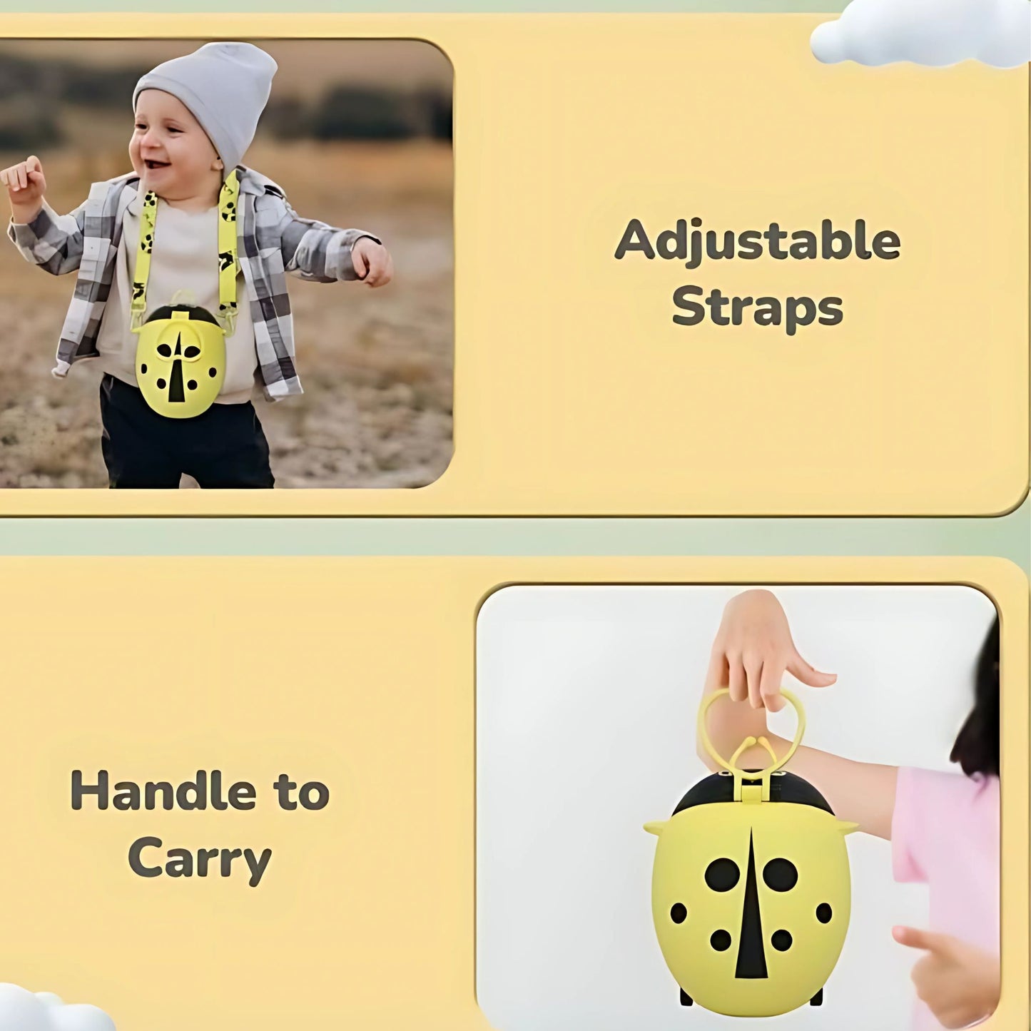 Beetle Baby Straw Sipper Water Bottle With Adjustable Straps