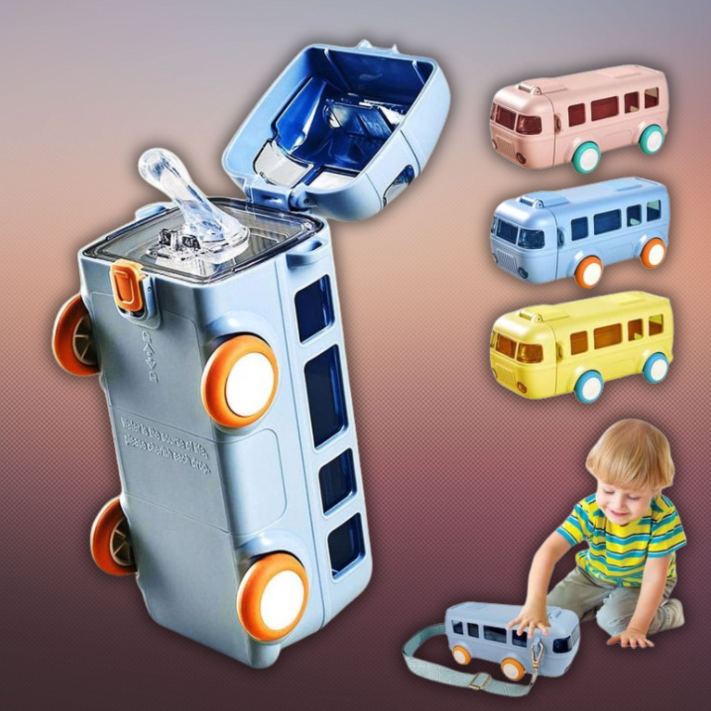 Bus Water Bottle Kids Sipper With Straw