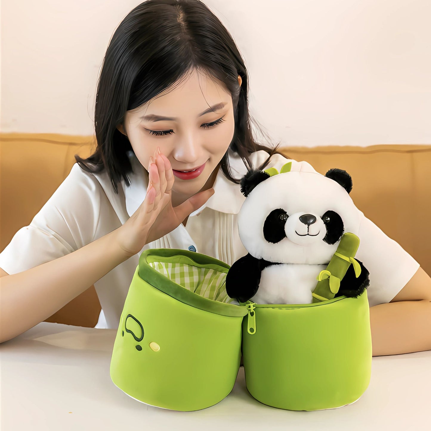 Cute Panda Plush with Bamboo