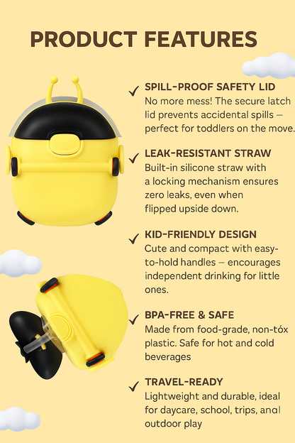 Beetle Baby Straw Sipper Water Bottle With Adjustable Straps